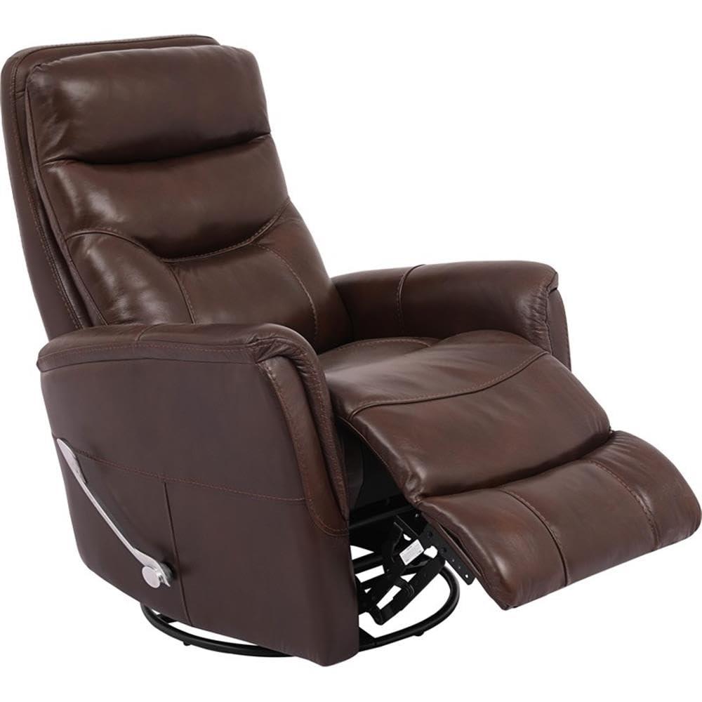 Traditional Brown Leather Swivel Recliner with Wood Accents