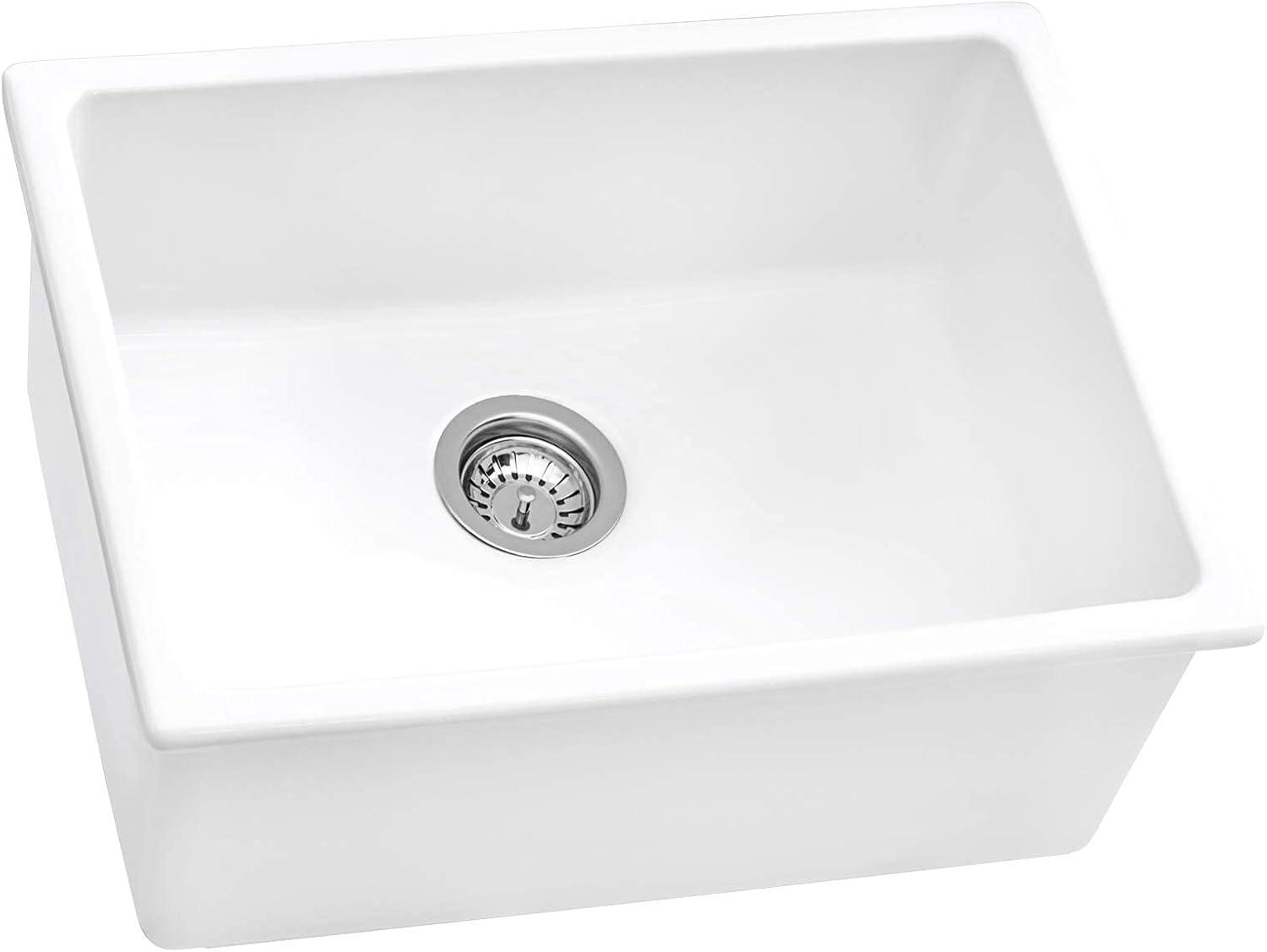 Ruvati 24-inch Fireclay Undermount / Drop-in Topmount Kitchen Sink Single Bowl - White