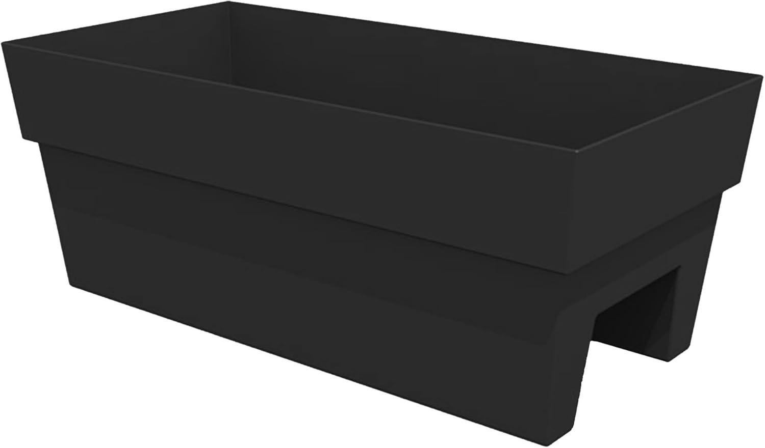Bloem Finley Deck Rail Rectangle Planter: 24" - Black - Matte Finish, Fits Rail Sizes 3"-6", 100% Recycled Plastic Box, For Indoor and Outdoor Use, Gardening, 7.5 Gallon Capacity