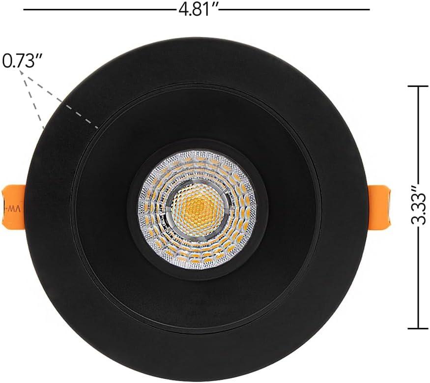 Maxxima 4 in. Ultra Thin Recessed Anti-Glare LED Ceiling Downlight - Canless IC Rated, 1050 Lumens, 5 CCT 2700K/3000K/3500K/4000K/5000K, Dimmable, Round Black Trim, 90 CRI, J-Box Included