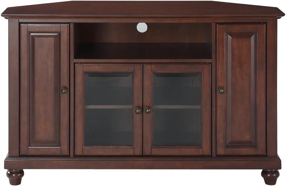 Cambridge Corner TV Stand for TVs up to 48" Mahogany - Crosley: Brass Hardware, Media Storage, Glass Doors