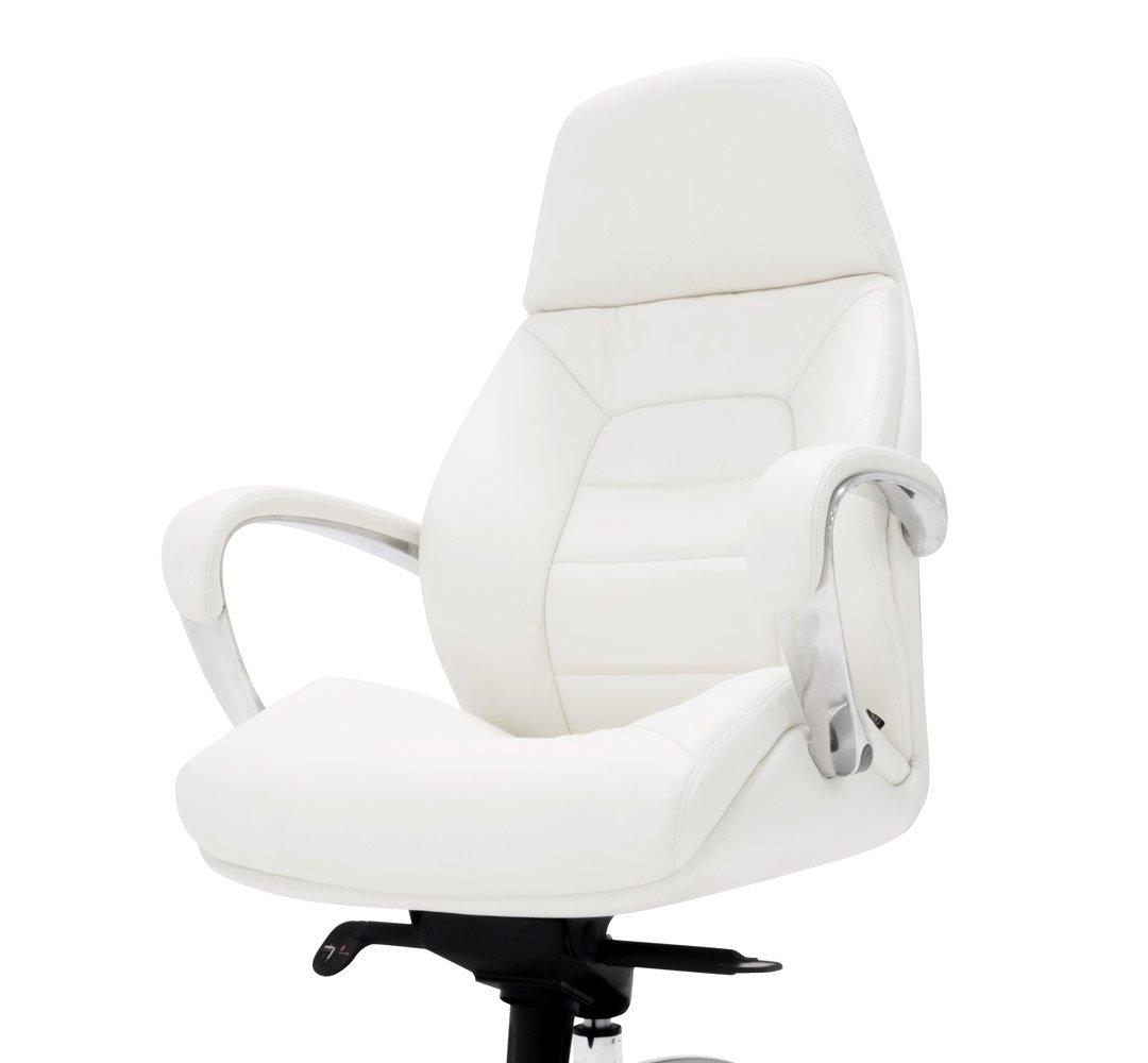 Zuri Furniture Gates Genuine Leather Aluminum Base High Back Executive Chair - White