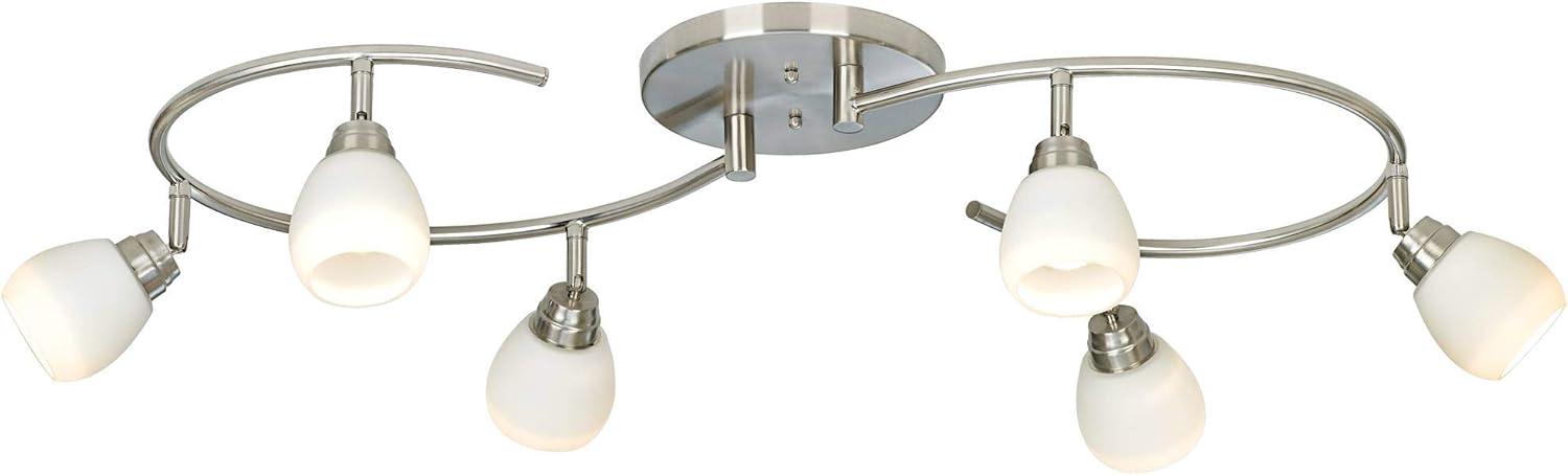 Pro Track Mini S-Wave 6-Head LED Ceiling Track Light Fixture Kit Spot Light GU10 Brushed Nickel Finish White Glass Mid Century Modern Kitchen 38" Wide