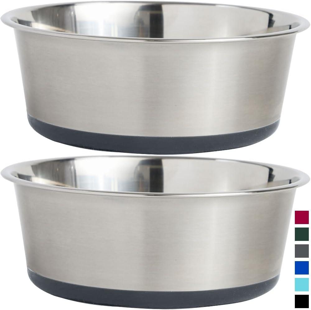 Dog Bowl Set of 2, Heavy Duty Stainless Steel Bowls by Gorilla Grip, Holds 6 Cups, Gray