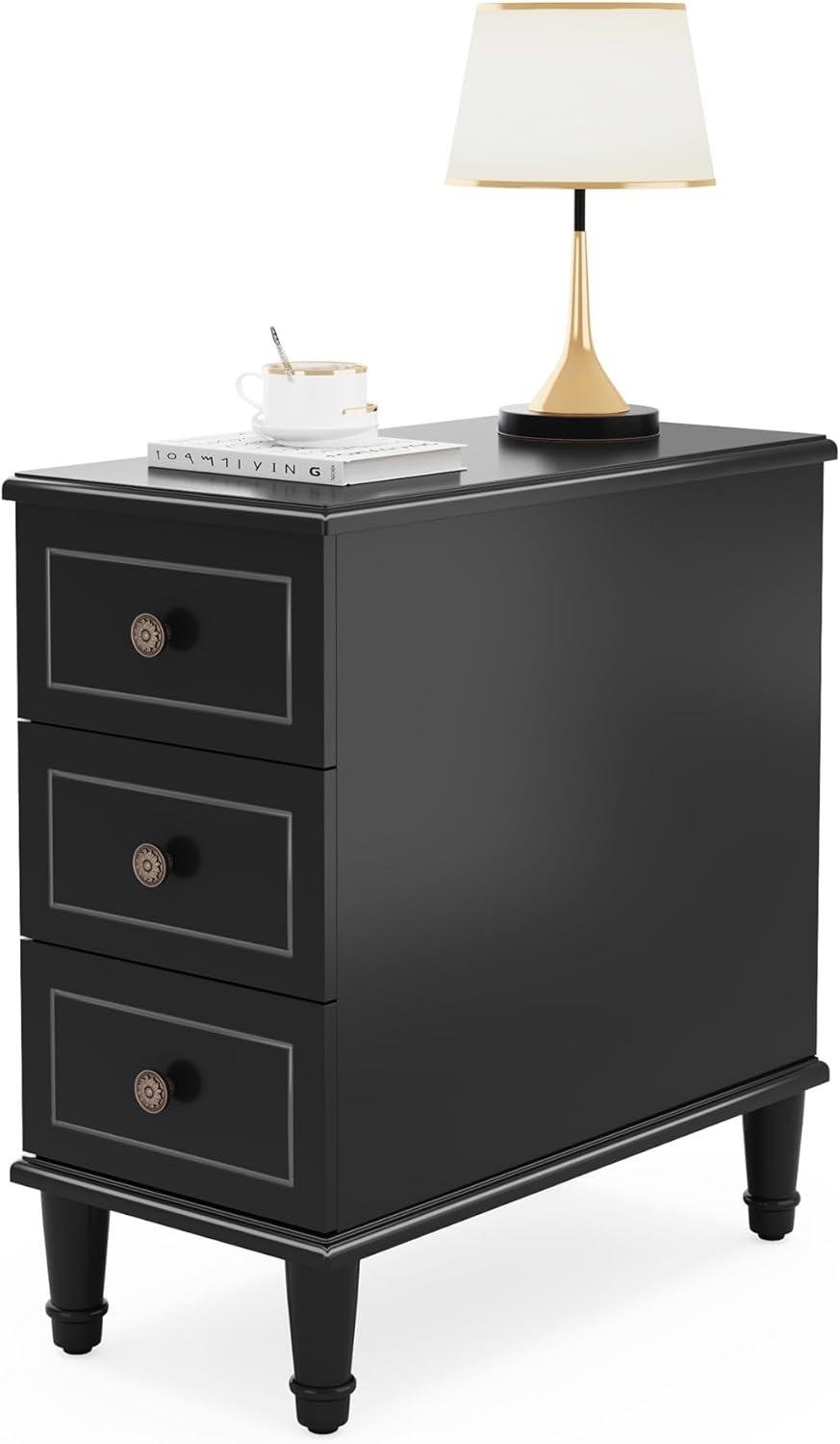 Tribesigns Solid Wood End Table with 3 Drawers