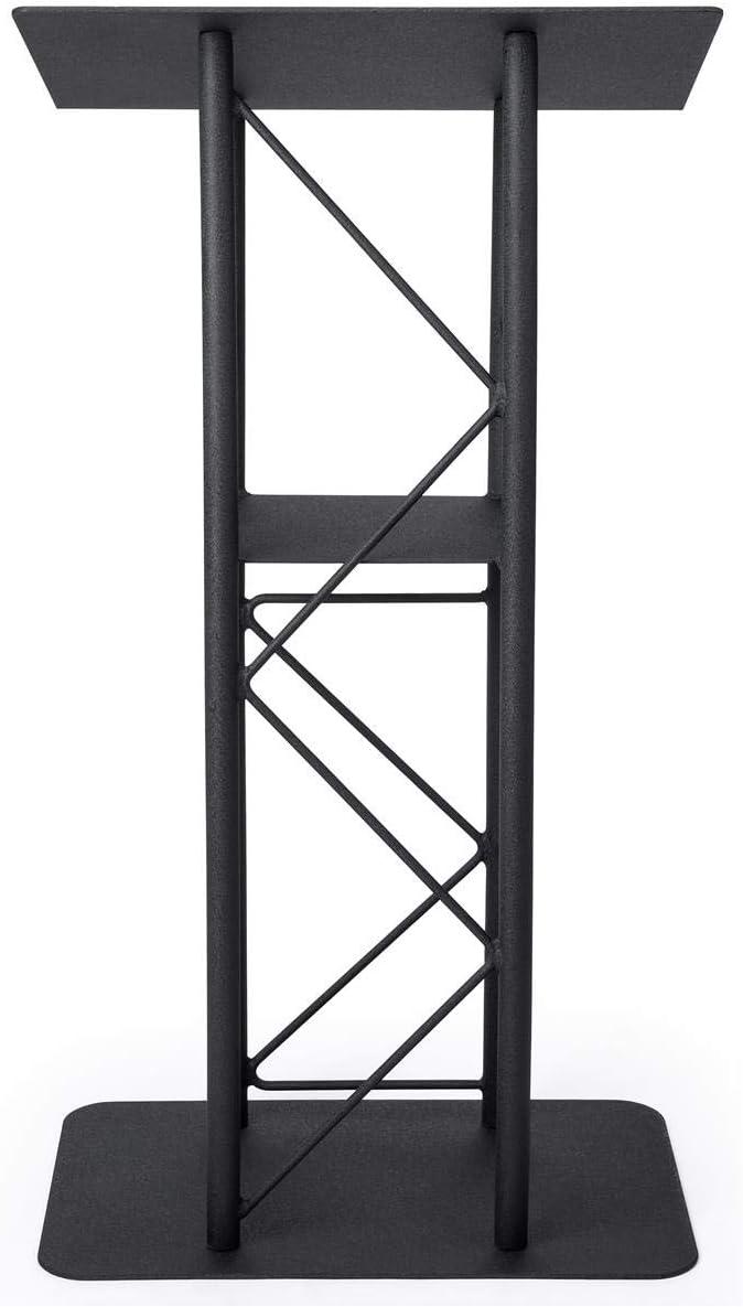 Displays2go Black Aluminum and Steel Truss Lectern with Curved Design (LCTTACBK)