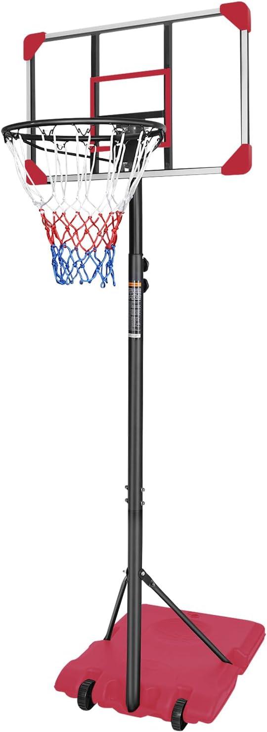 Portable Basketball Goal System with Stable Base and Wheels, use for Indoor Outdoor teenagers youth height adjustable 5.6 to 7ft Basketball Hoop 28 Inch Backboard