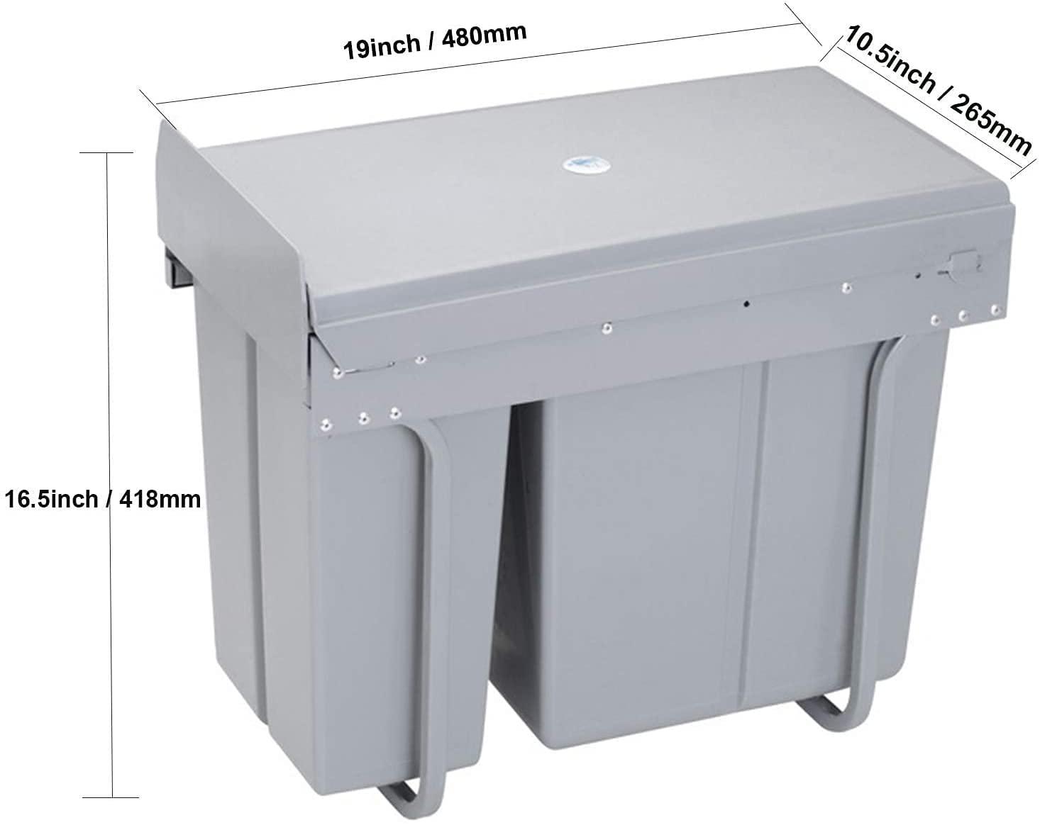 Pull Out Trash Can Under Cabinet Under Sink Double Sliding Trash Can Kitchen 20 + 10 Quart Recycling Bin Waste Container for Garbage Classification，Under Cabinet Bottom Mount