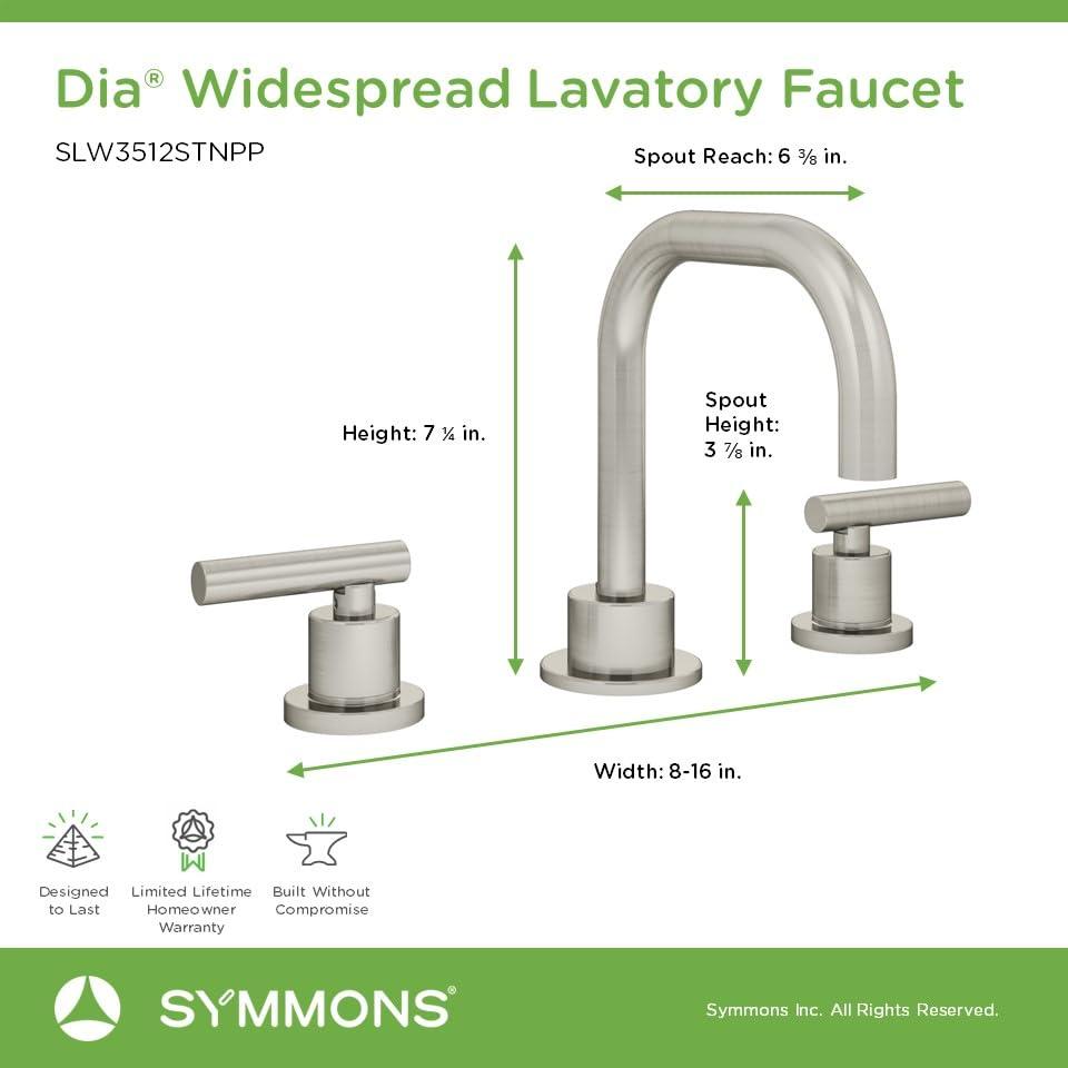 Symmons Dia Widespread Bathroom Faucet with Push Pop Drain SLW3512STNPP