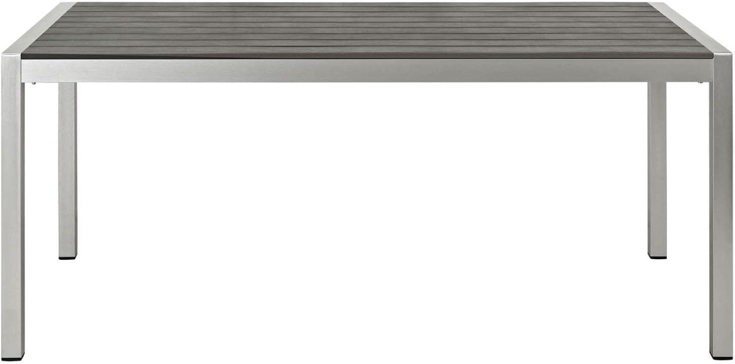 Modway Shore Outdoor Patio Wood and Aluminum Dining Table in Silver/Gray