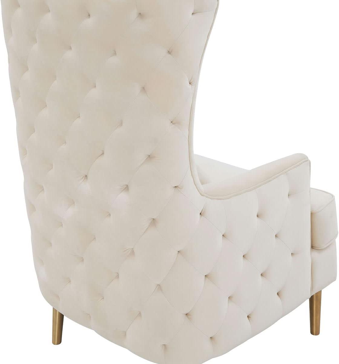 TOV Furniture Alina 19.7" Tall Tufted Back Velvet Accent Chair in Cream