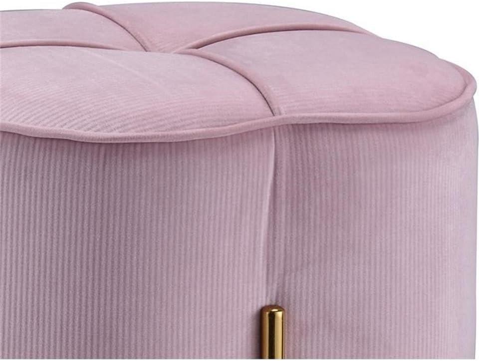 17" Bergia Velvet Ottoman Blush Pink - Acme Furniture: Gold Metal Leg, Ribbed Upholstery, No Assembly Required