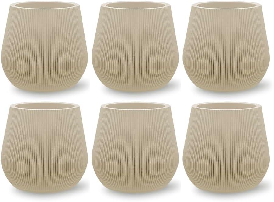 Koyal Wholesale 4" Desert Tan Ribbed Short Vases for Flowers, Fluted Flower Vase, Small Boho Vase, Mid Century Modern