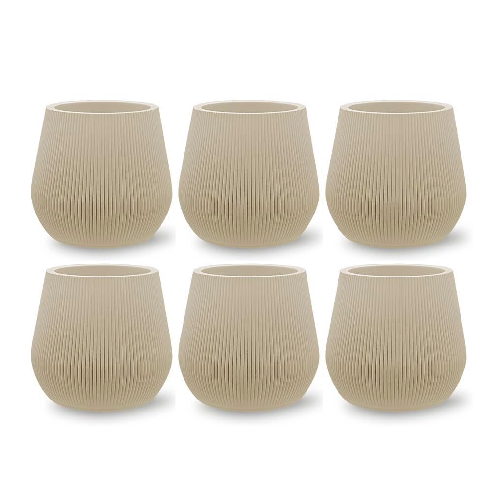 Koyal Wholesale 4" Desert Tan Ribbed Short Vases for Flowers, Fluted Flower Vase, Small Boho Vase, Mid Century Modern