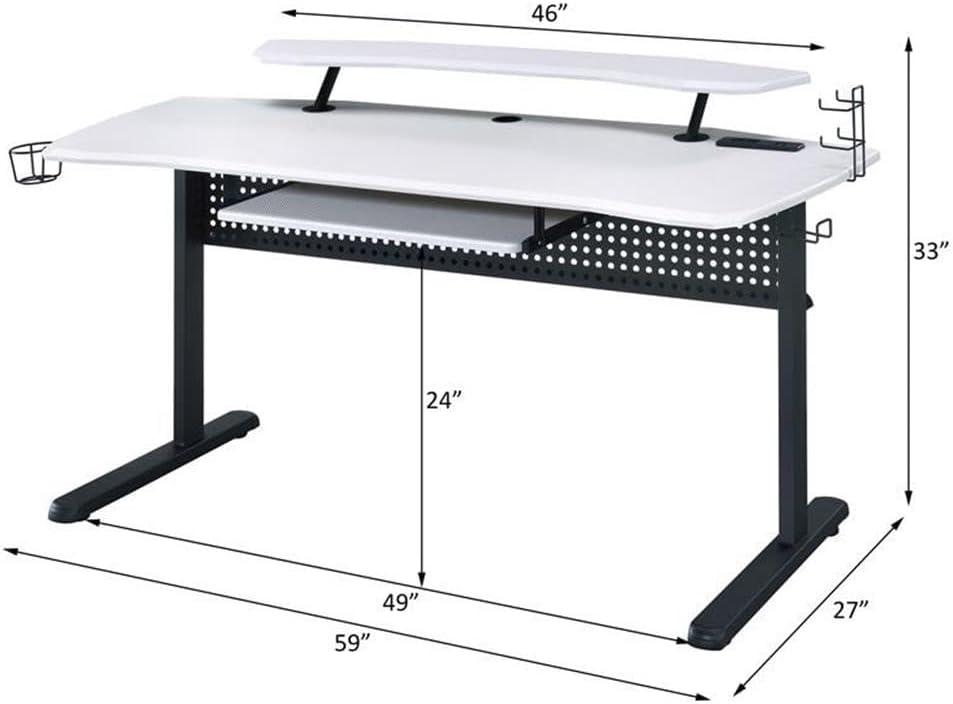 Vildre Gaming Desk with USB Port Black/White - Acme Furniture: Hutch, Power Outlets, Cupholder, Controller Stand