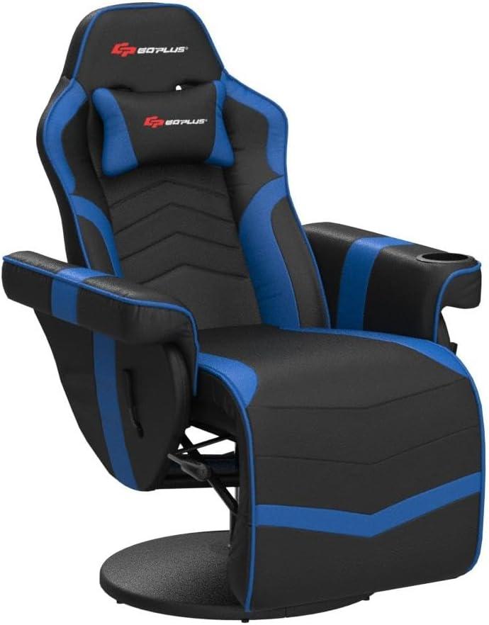 Costway Massage Gaming Recliner Reclining Racing Chair Swivel Blue