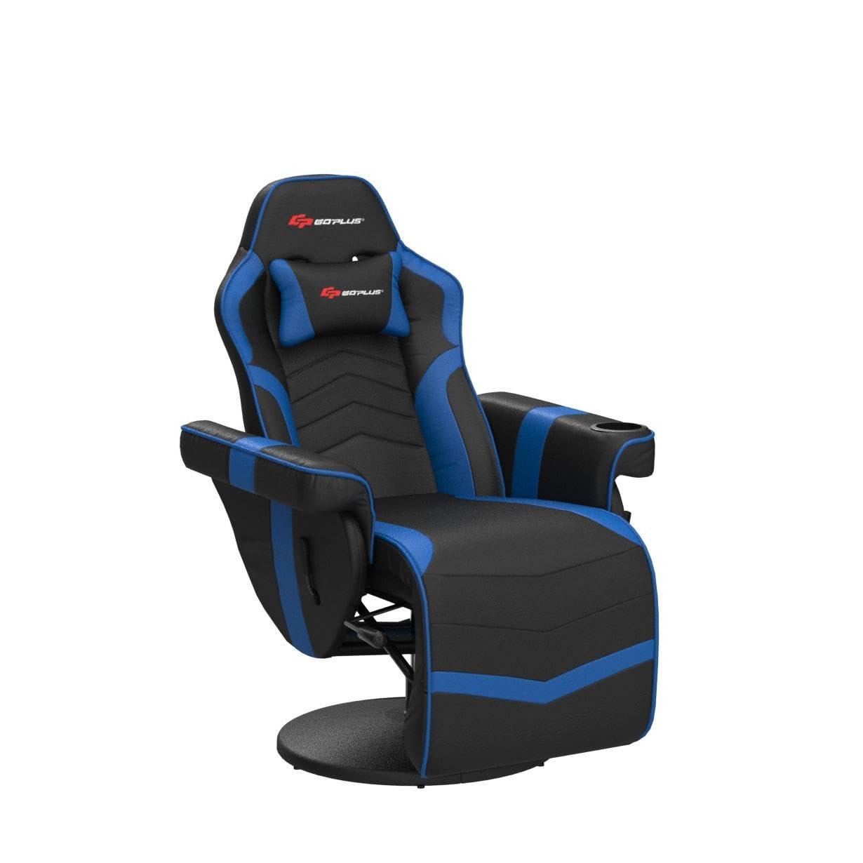 Costway Massage Gaming Recliner Reclining Racing Chair Swivel Blue