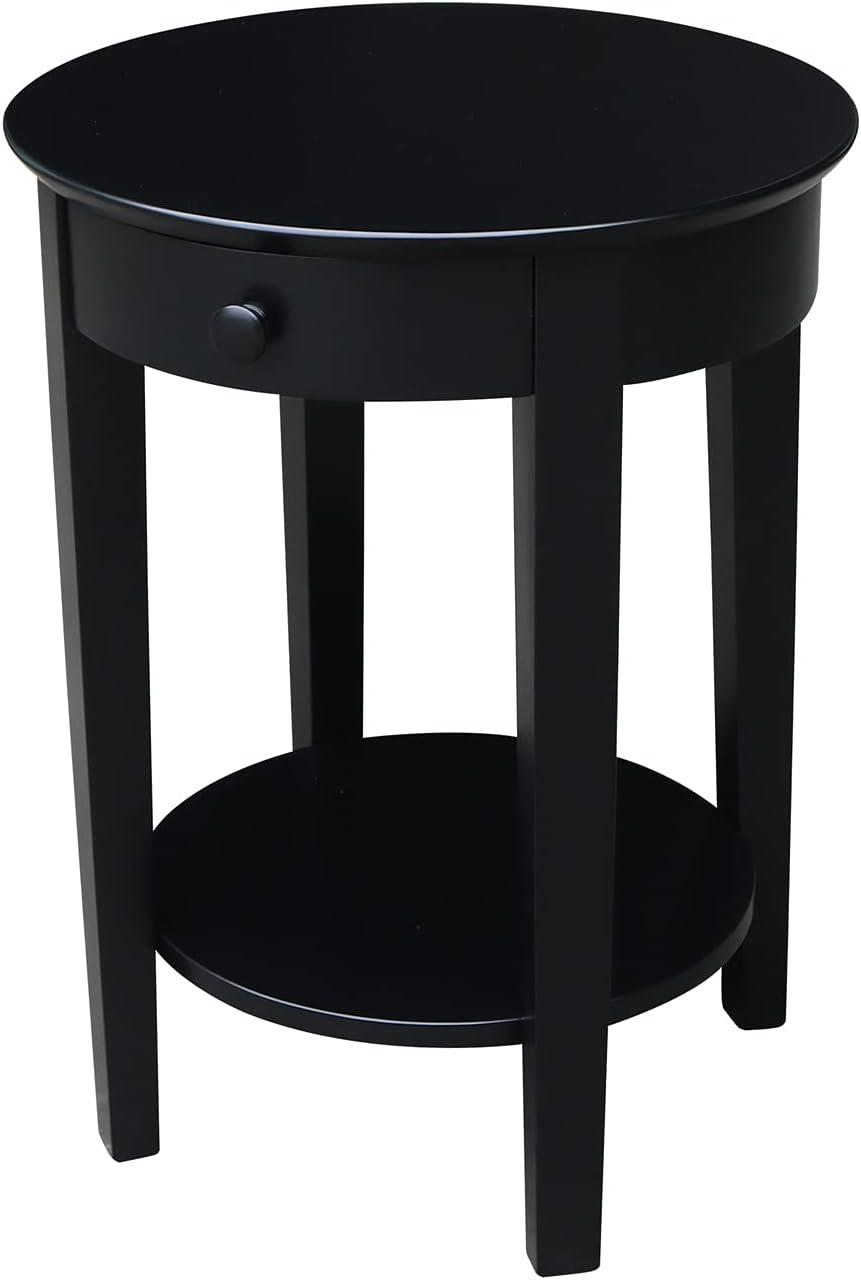 Phillips Accent Table with Drawer Black - International Concepts: Solid Parawood, Mid-Century Modern, Square Shape