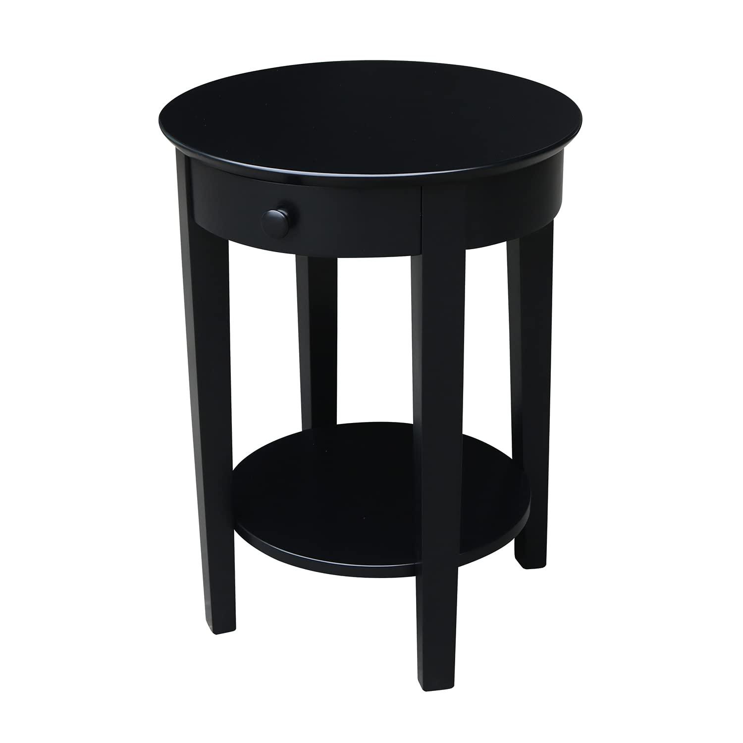 International Concepts Phillips Accent Table with Drawer Black: Solid Parawood, Mid-Century Modern, Square Shape