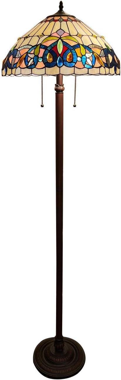 Victorian Tiffany-Style Dark Bronze Stained Glass Floor Lamp