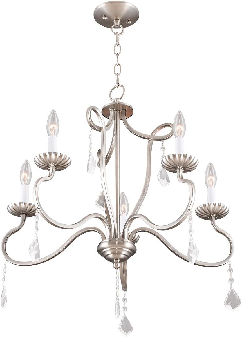 Elegant 5-Light Brushed Nickel Chandelier with Crystal Accents