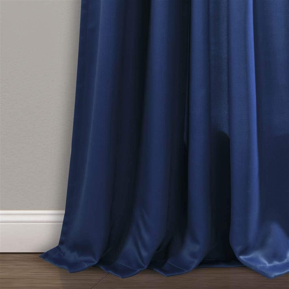Lush Decor Weeping Flower Bright Colorful Floral Print 3" Rod Pocket Room Darkening Window Curtain Panel, Navy, 95"L x 52"W + 2" Header, Set of 2