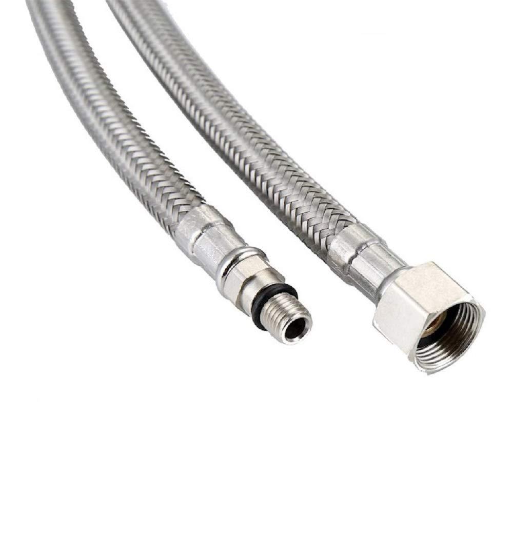 (2Pcs) EZ-Fluid 20-Inch Long Faucet Connector Braided Stainless Steel Supply Hose 3/8-Inch Female Compression Thread x M10 Male Connector