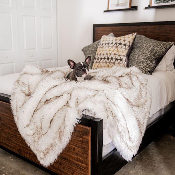 Original White and Brown Faux Fur Waterproof Pet Blanket