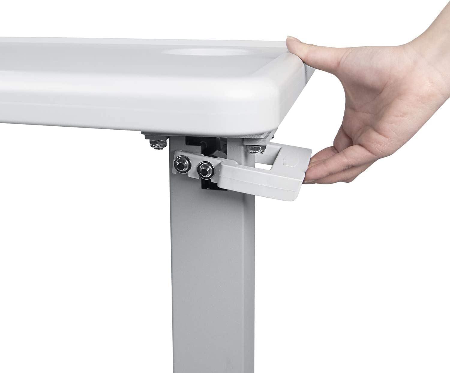 Vaunn Medical Adjustable Overbed Exam Bedside Table with Wheels, for Hospital and Home Use, Light Gray