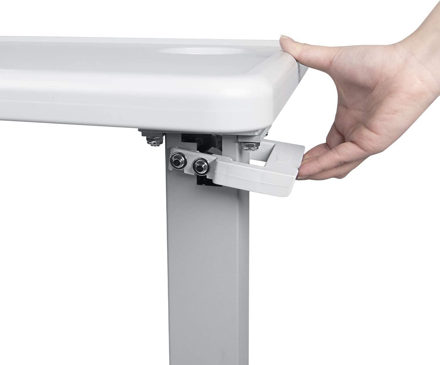 Vaunn Medical Adjustable Overbed Exam Bedside Table with Wheels, for Hospital and Home Use, Light Gray