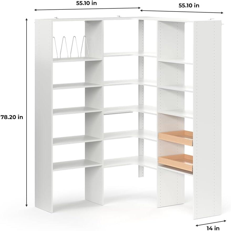 55 in. W White Wood Pantry Corner System