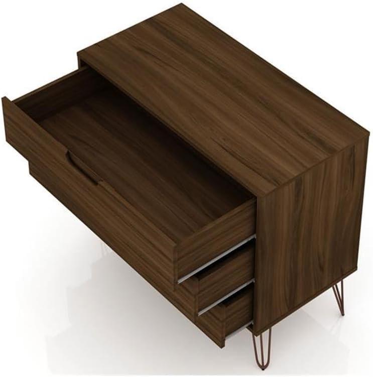 Manhattan Comfort Rockefeller Dresser Brown - Manhattan Comfort: MDF Composite Frame, 3-Drawer Storage for Bedroom, Assembly Required
