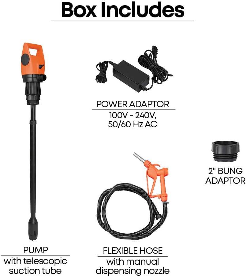 GROZ Electric Drum Pump | 12V DC | Adjustable 33.5-49" Tube for 55 Gal Drums | Multi-Fluid Transfer (45503)
