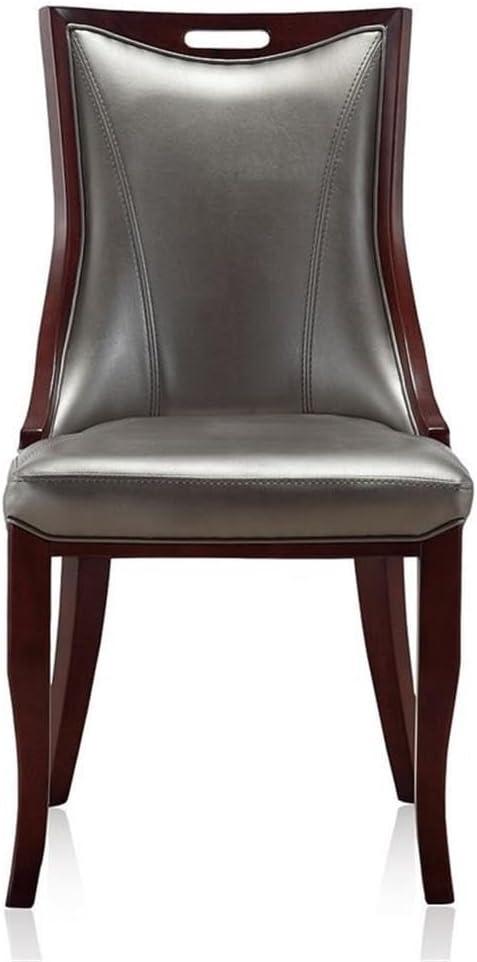 Silver Faux Leather and Walnut Wood Dining Chair Set