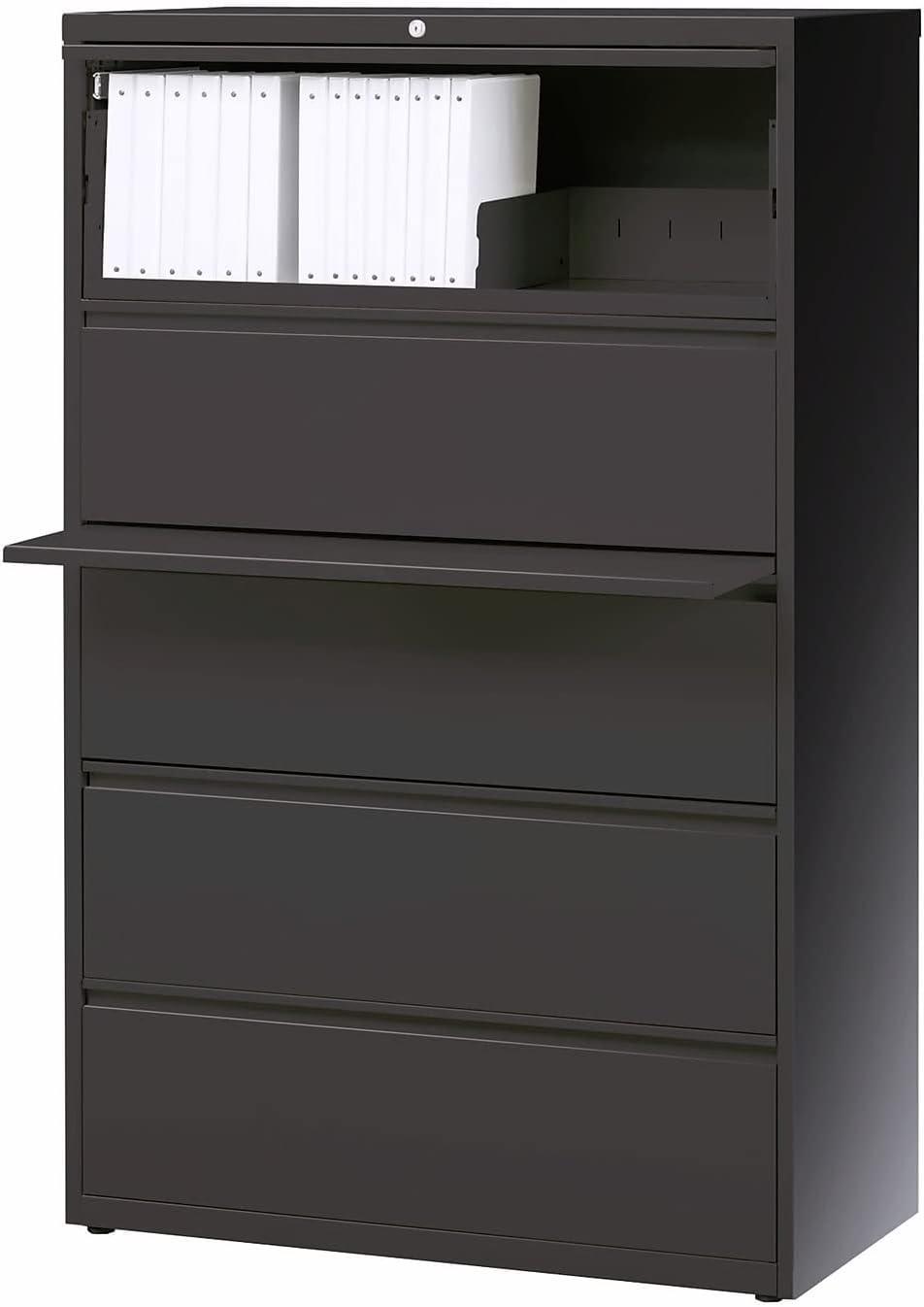 Charcoal 5-Drawer Lockable Lateral File Cabinet with Binder Storage