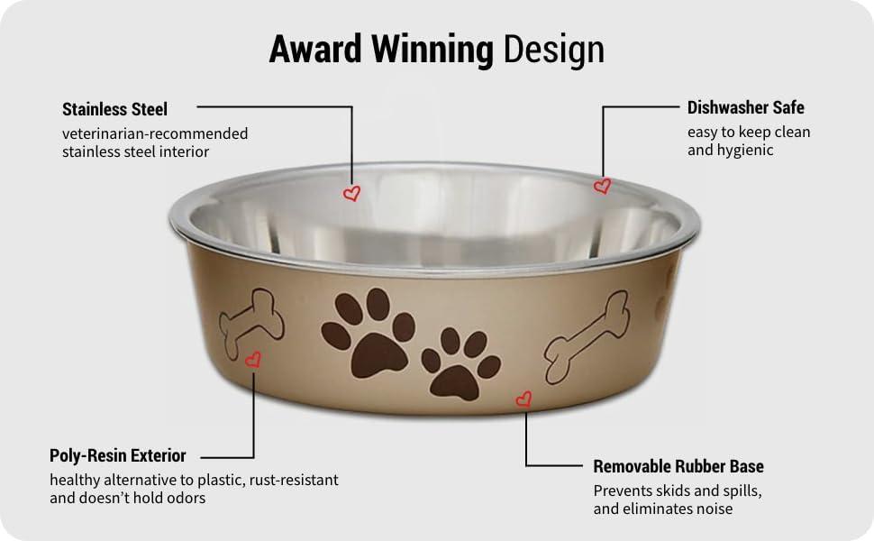 Loving Pets Bella Dog Bowls- Stainless Steel Dog & Cat Bowls - Spill Proof Dog Food Bowl, Cat Bowl, Puppy Essentials & Pet Supplies Great for Home & Travel (Large 35-65 lbs, Merlot)