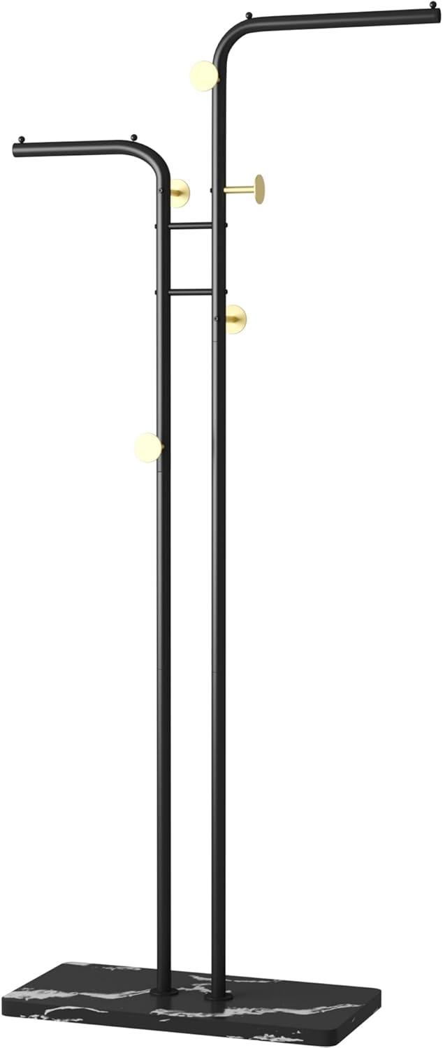 Coat Rack, Freestanding Metal Coat Racks, Double-pole Clothes Hat Stand with 5 Hooks for Closet, Bedroom, Entryway, Living Room