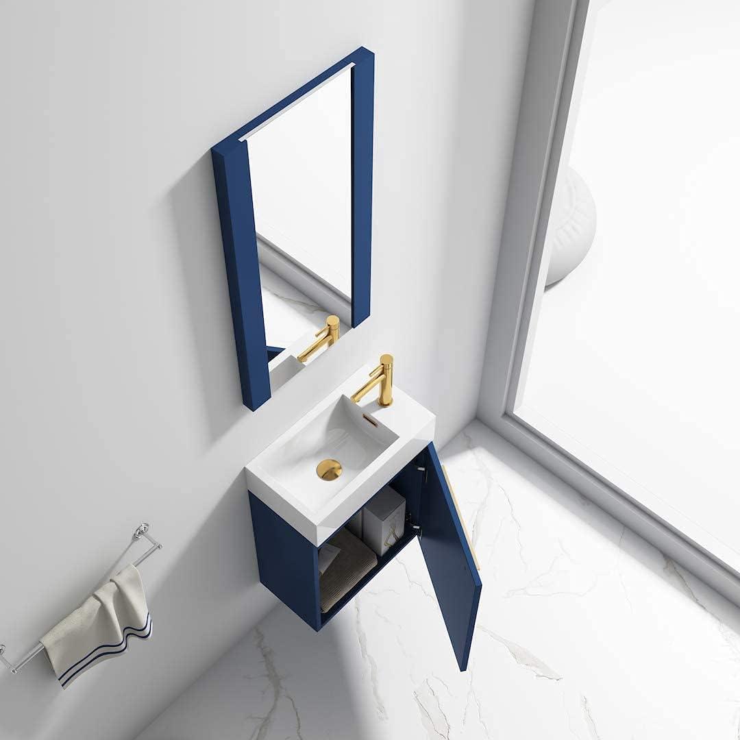 Blossom Kitchen and Bath 18" Floating Vanity / Wall Hung Vanity Set with Acrylic Sink , Available Mirror Option Navy Blue W/ Mirror 18''