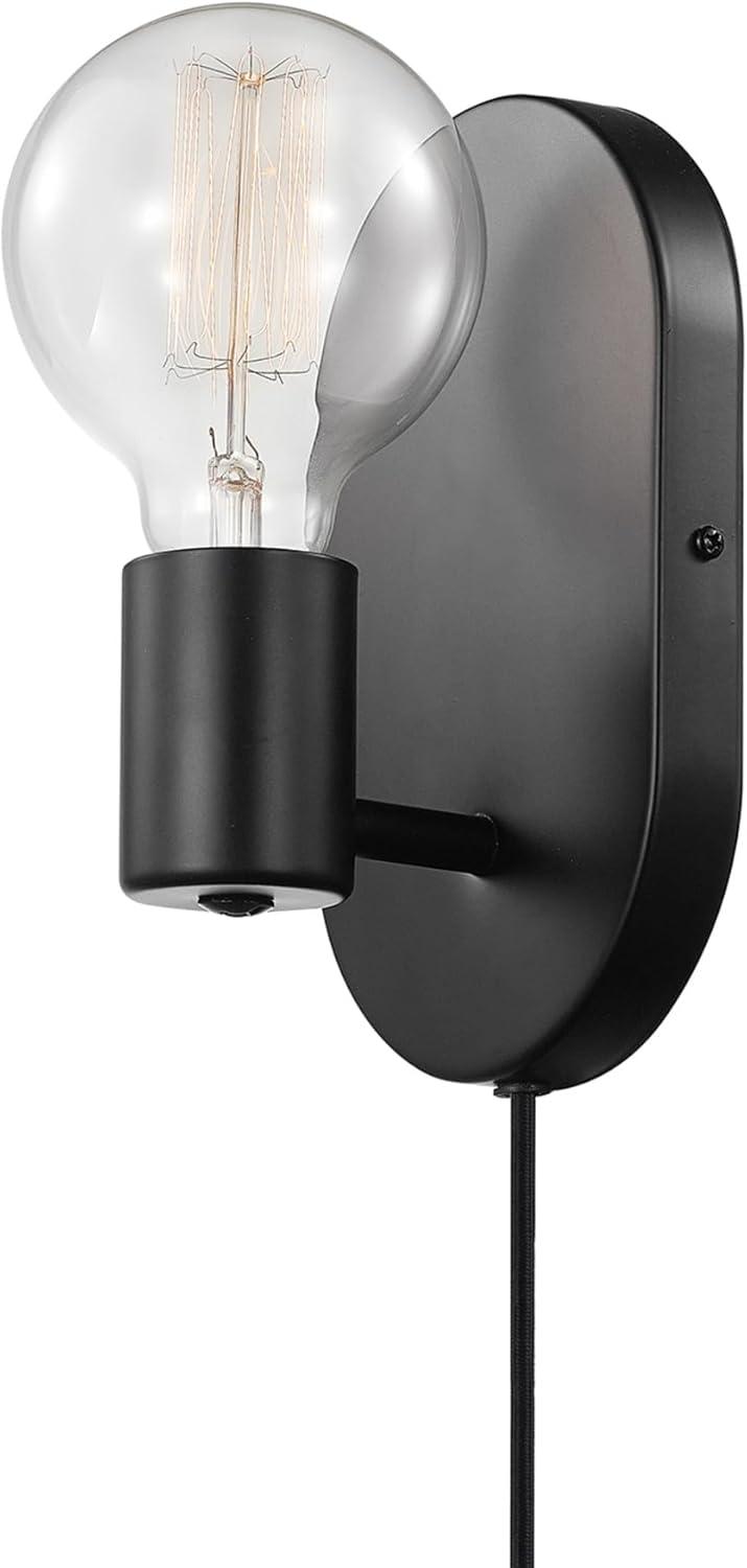 Linus 1-Light Matte Black Plug-In or Hardwire Wall Sconce - Novogratz x Globe: ETL Listed, Metal Body, No Shade