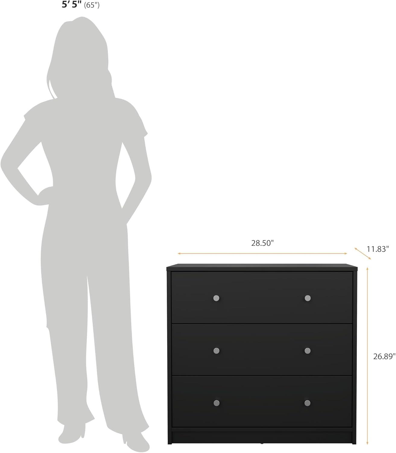 Wood Portland 3 Drawer Chest in Black-Tvilum