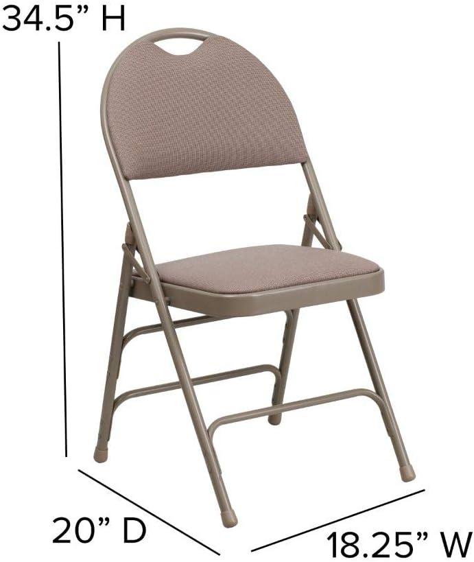 Flash Furniture 2 Pack HERCULES Series Ultra-Premium Triple Braced Beige Fabric Metal Folding Chair with Easy-Carry Handle