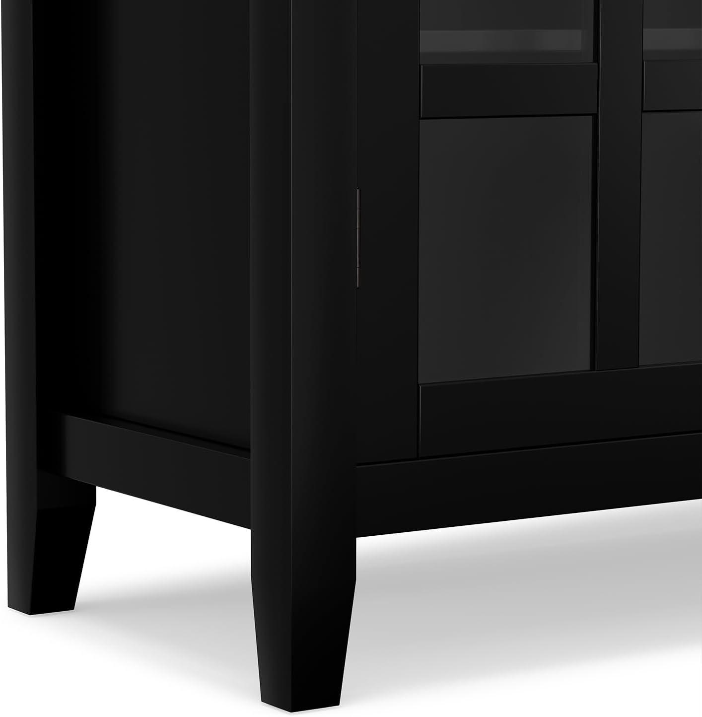 Simpli Home Artisan 38"W Solid Wood 4-Shelf Medium Storage Cabinet with Glass Doors and Adjustable Shelves