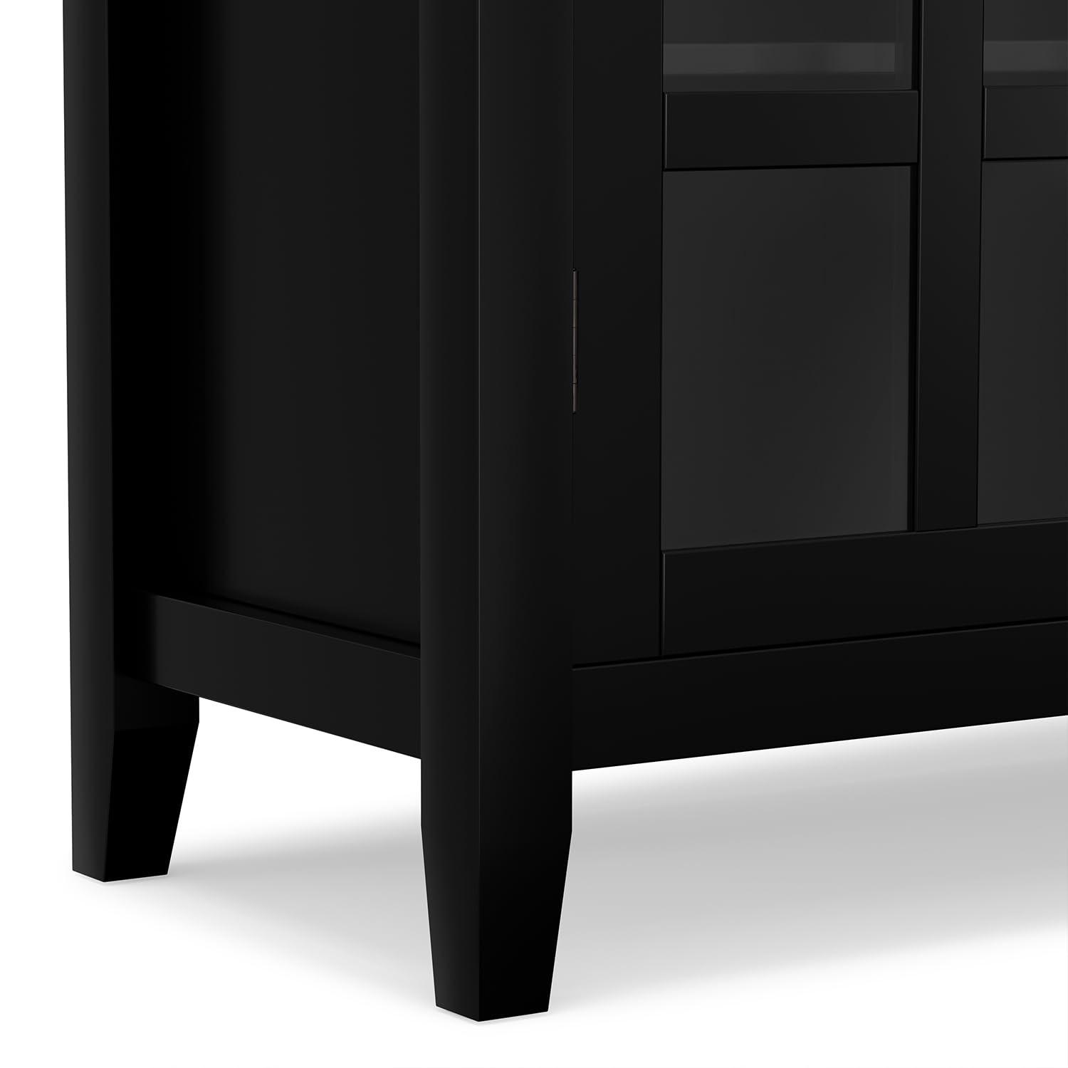 Simpli Home Artisan 38"W Solid Wood 4-Shelf Medium Storage Cabinet with Glass Doors and Adjustable Shelves