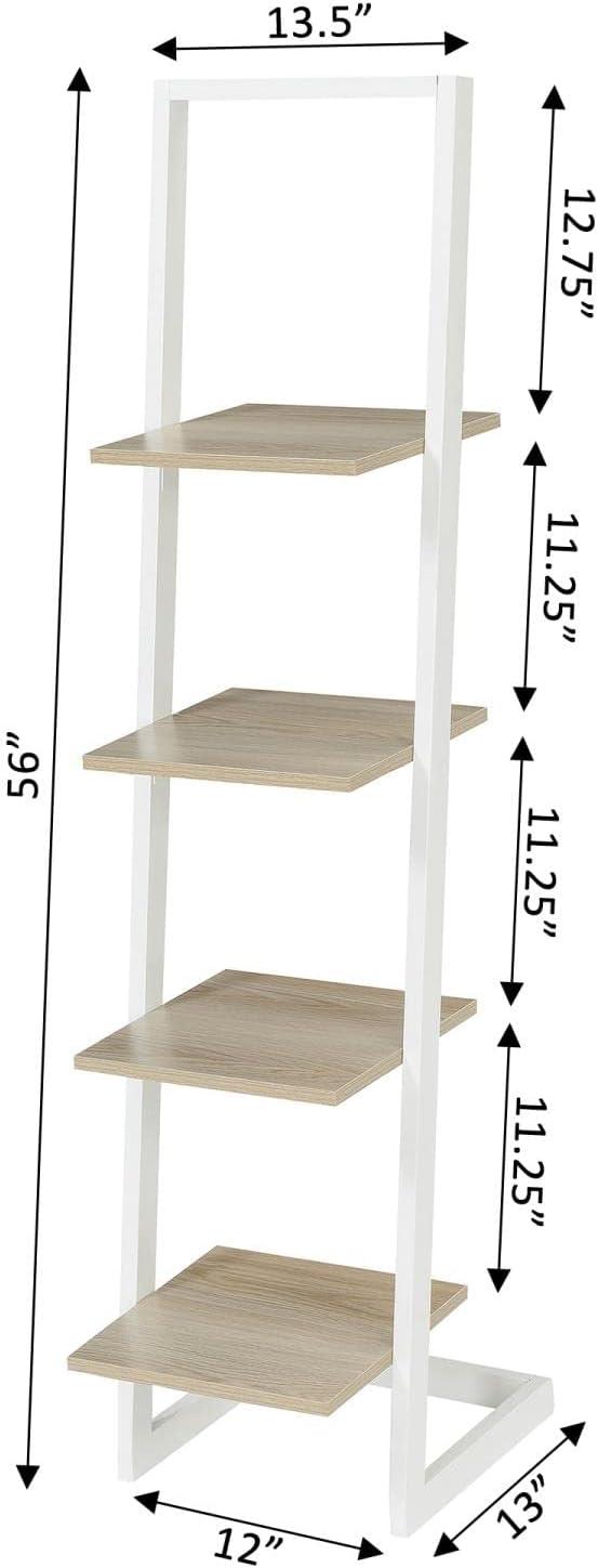 Off-White Wood 56" 4-Tier Ladder Bookshelf