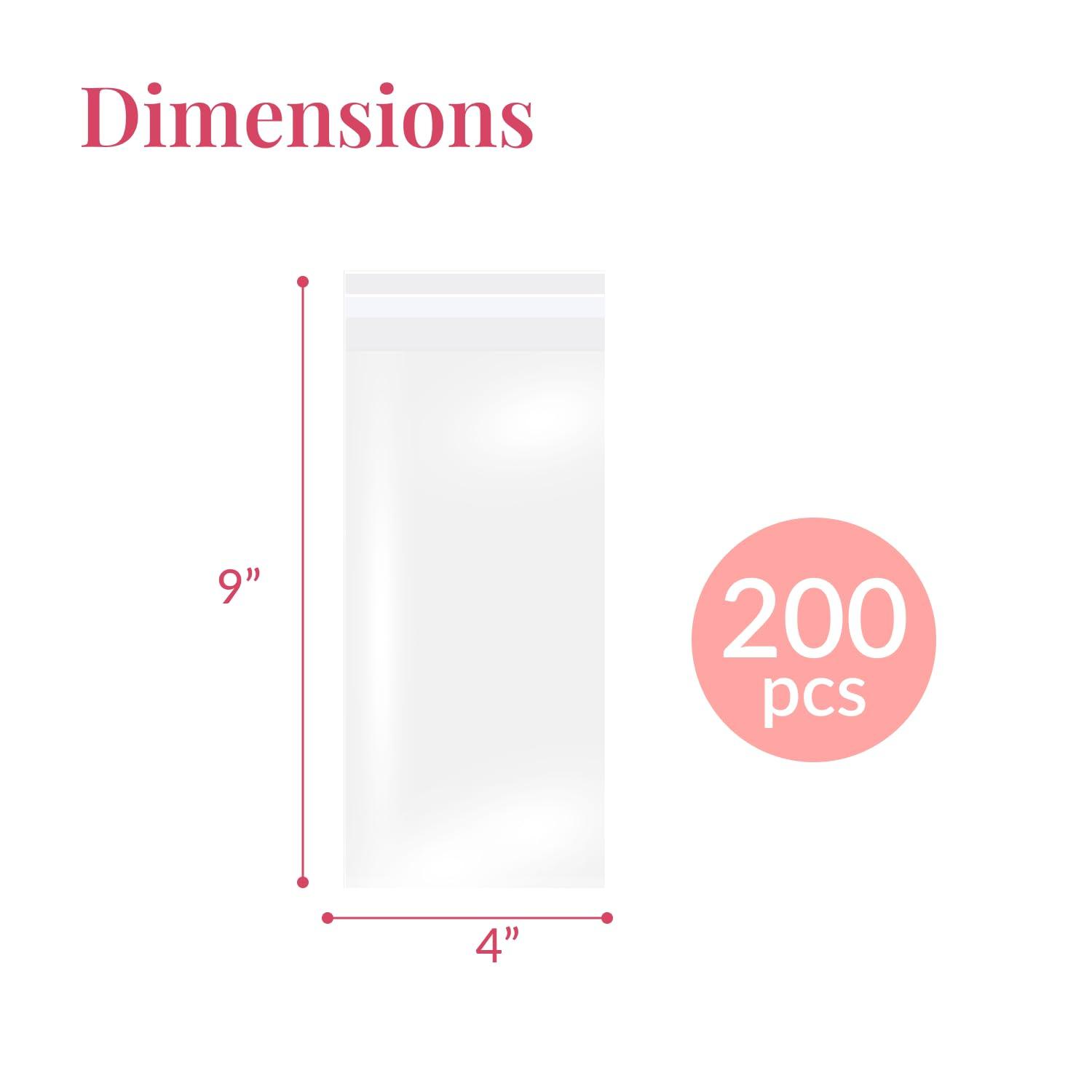 Prestee 200pk Self-Sealing Clear Plastic Cellophane Bags, 6x10 Goody Bags, Candy Bags, Cookie Bags for Gift Giving, Clear Bags Self-Sealing