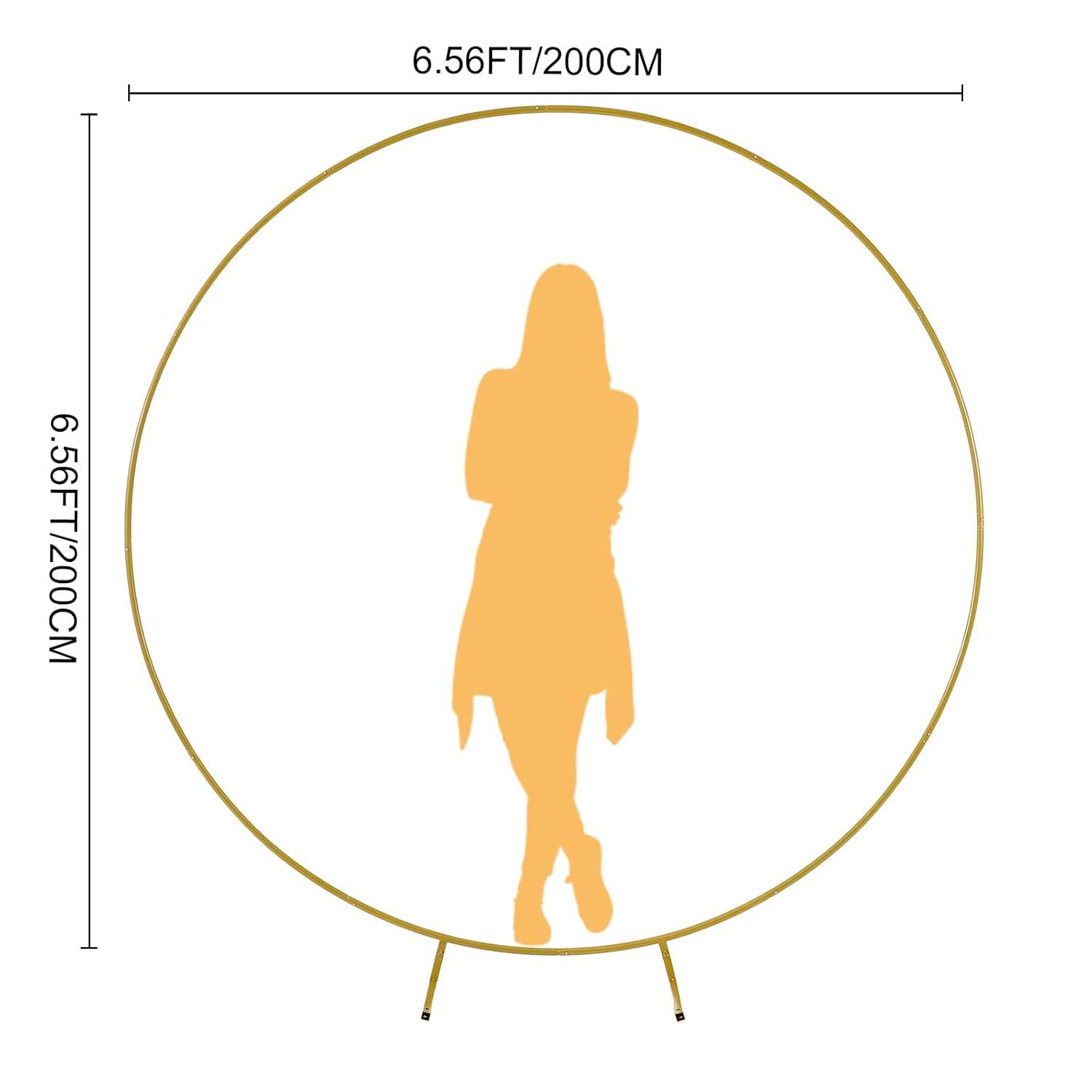 GARFANS Round Backdrop Stand 6.56FT Metal Gold Wedding Arch with Support Feet Nails Circle Balloon Arch Stand Garden Arbor Frame for Wedding Birthday Party Baby Shower Photo Background Ceremony Decor