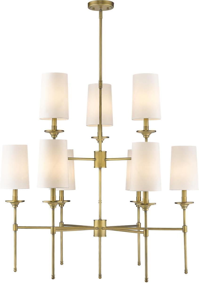 Emily Rubbed Brass 9-Light Chandelier with Off-White Shades