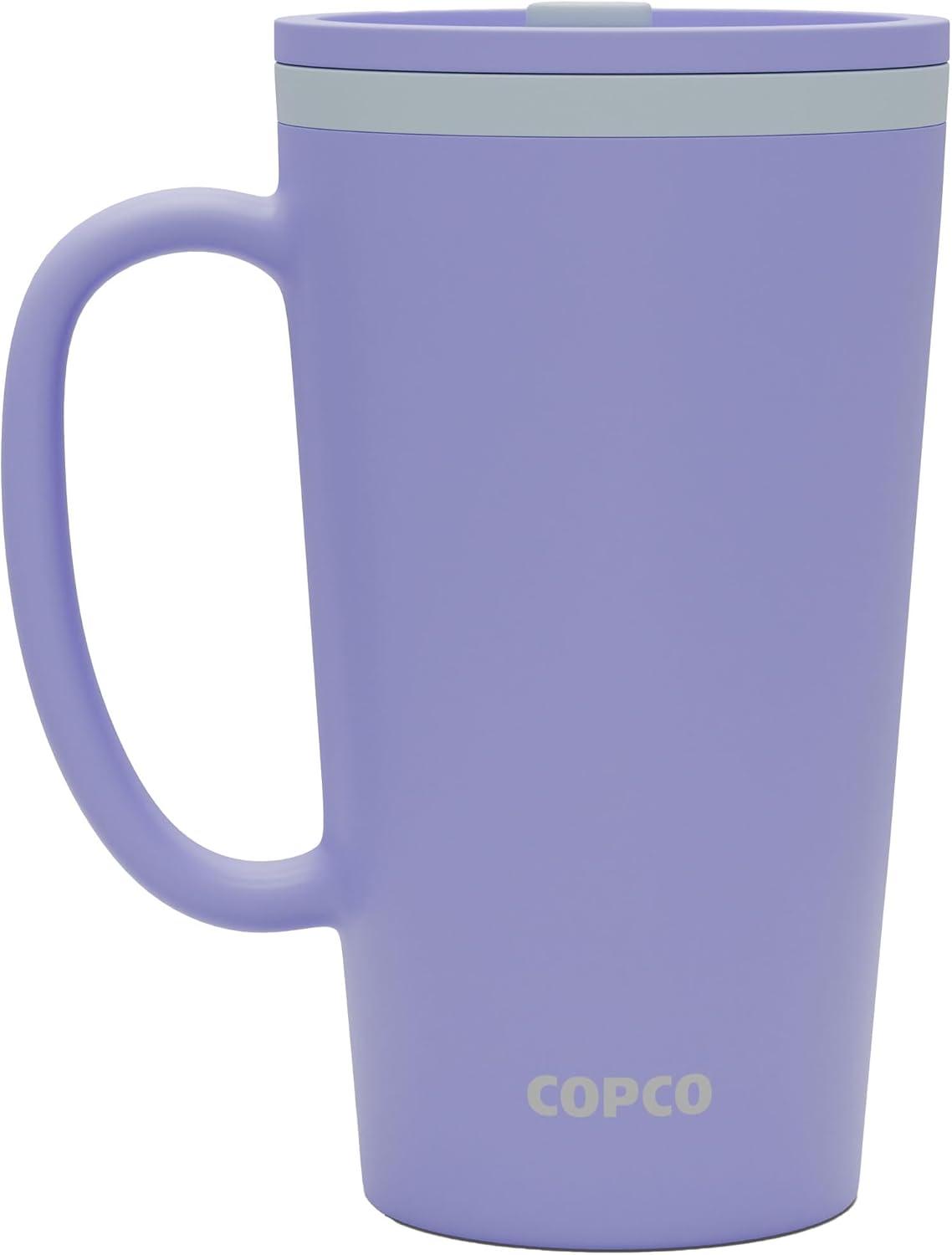 Copco Cone 16oz Insulated Travel Mug with Handle, Double Wall, Slide-Closure Lid, Microwave & Dishwasher Safe, Portable Coffee Cup (Light Purple)