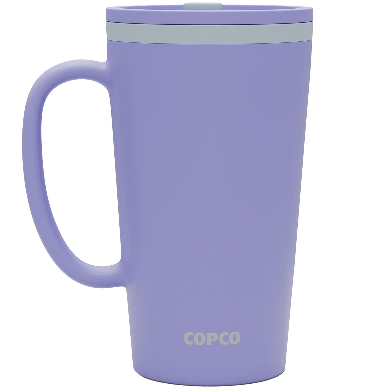 Copco Cone 16oz Insulated Travel Mug with Handle, Double Wall, Slide-Closure Lid, Microwave & Dishwasher Safe, Portable Coffee Cup (Light Purple)