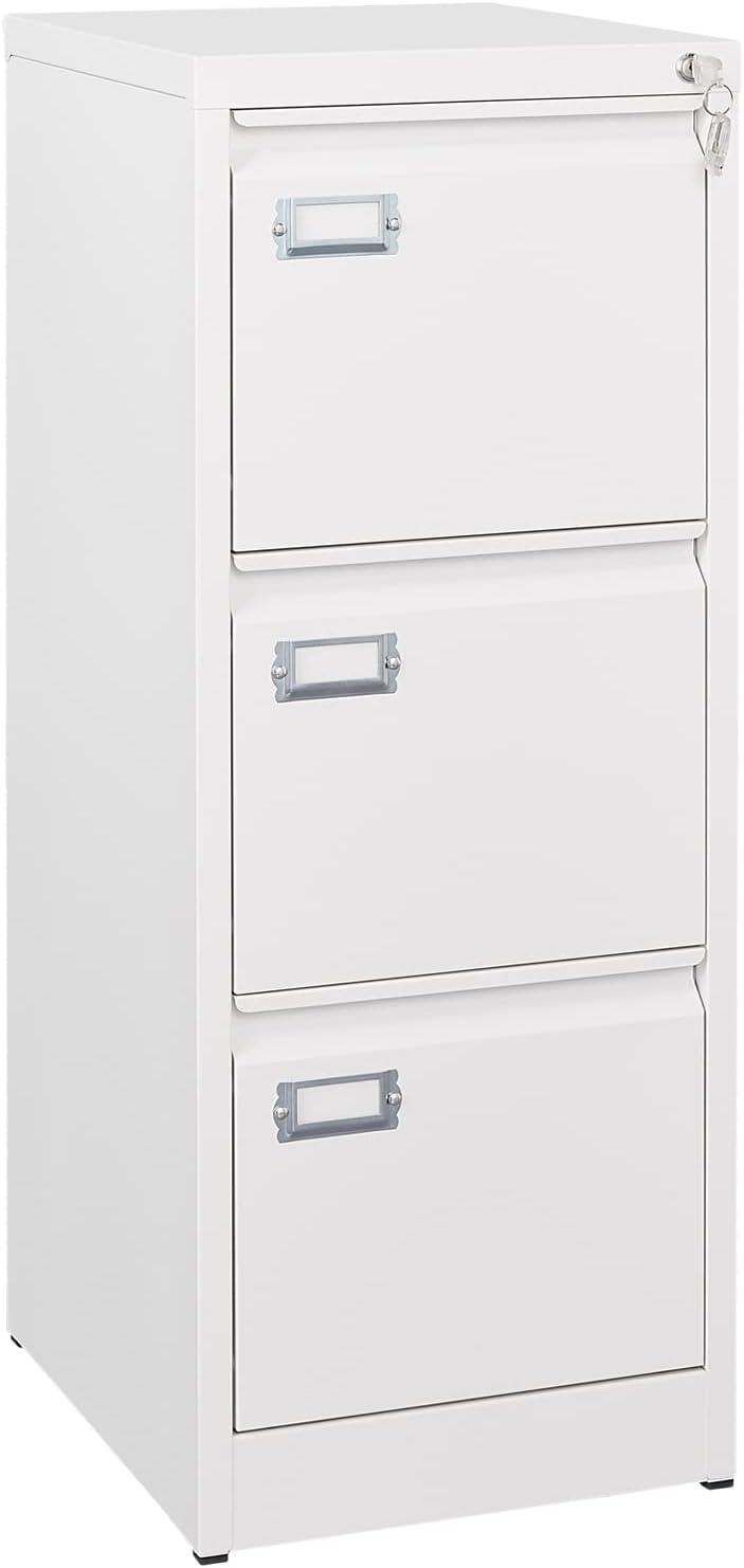 3 Drawers Vertical File Cabinets - 17.8" Deep Lockable Filing Cabinet - White Metal Storage Cabinets for Home Office to Hanging Files Letter/Legal/F4/A4 Size